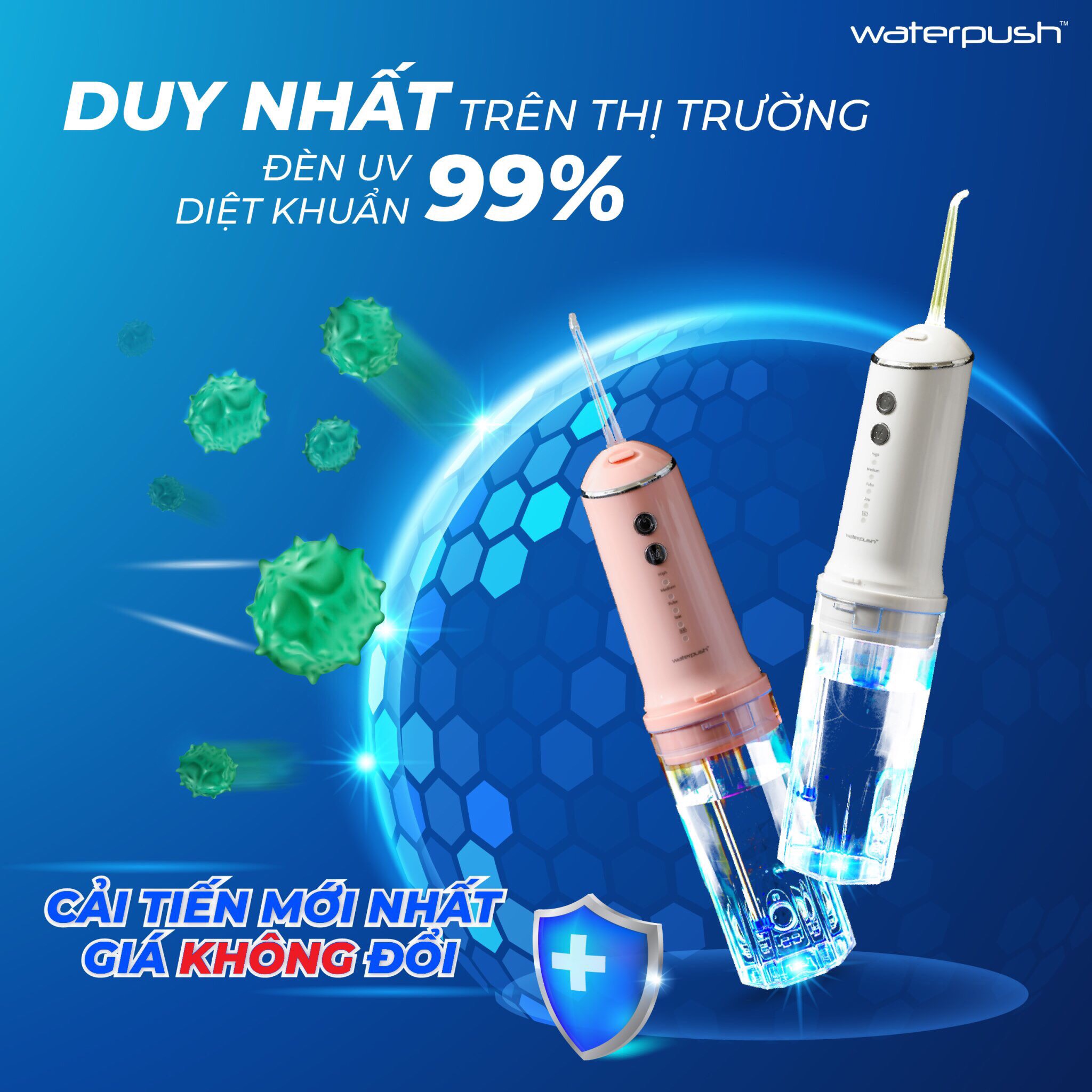 Combo máy tăm nước du lịch cao cấp WaterPush và bộ 5 đầu tăm thay thế