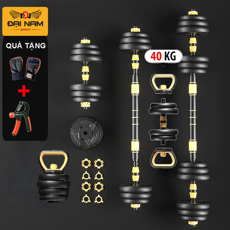 Bộ Tạ Tay Đa Năng 40kg 5 Trong 1 Kết Hợp Tạ Đơn,Tạ Đòn,Tạ Ấm Chính Hãng Đại Nam Sport + Tặng Găng Tay Và Kìm Bóp