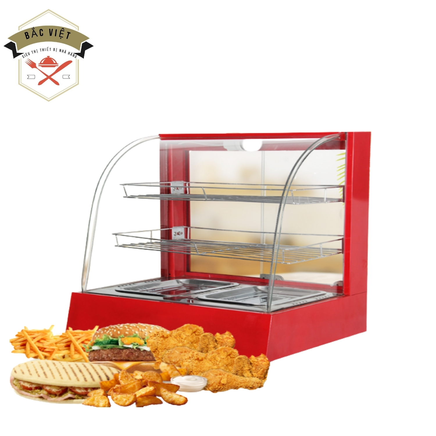 Tủ trưng bày và giữ nóng gà rán kfc, khoai tây đa năng - loại 2 tầng 2 khay bảo hành dài hạn