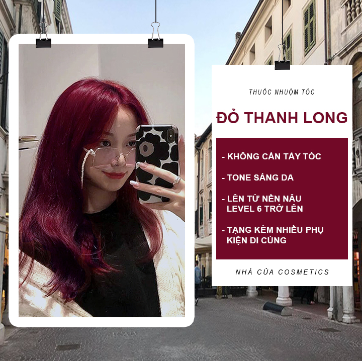 THUỐC NHUỘM TÓC ĐỎ THANH LONG KHÔNG CẦN TẨY KÈM NÂNG TONE TRỢ NHUỘM OXY BAO TAY VÀ MŨ CHÙM Ủ TÓC