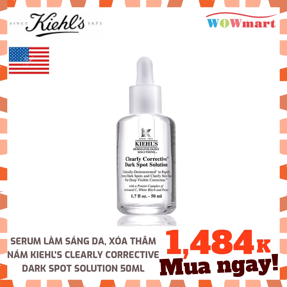 Serum làm sáng da, tгị thâm nám KIEHL'S Clearly Corrective Dark Spot Solution 50ml - [MỸ]