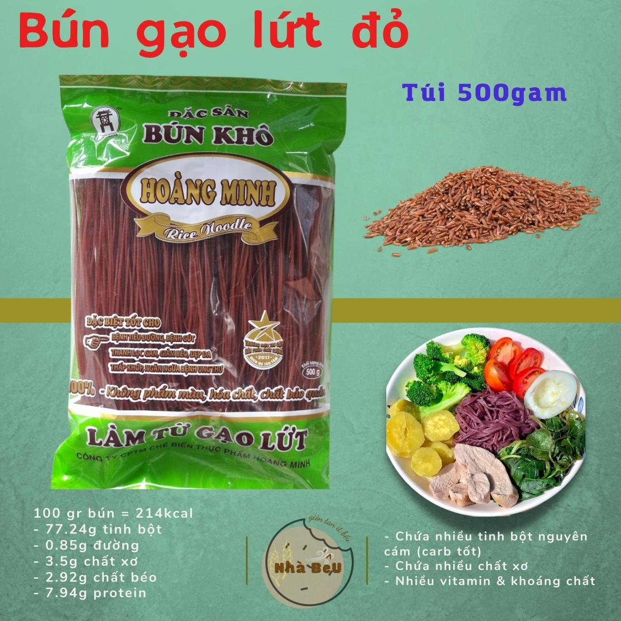 Bún eat clean hoàng minh- bún gạo lứt đỏ - bún khô hỗ trợ giảm cân, tốt cho sức khỏe - 500gr