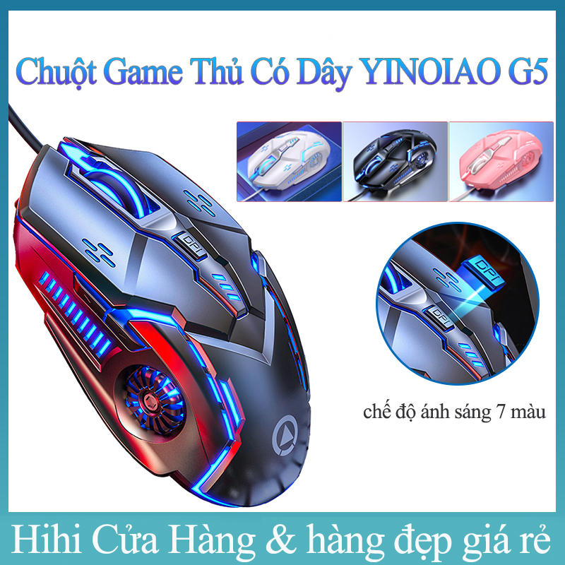 Chuột Gaming Có Dây,Chuột máy tính YINOIAO G5 6D LED 7 Màu Đẹp Cực Bền Thiết Kế Độc Lạ Có LED Nhiều Màu Trắng Đen Hồng Xanh Bạc