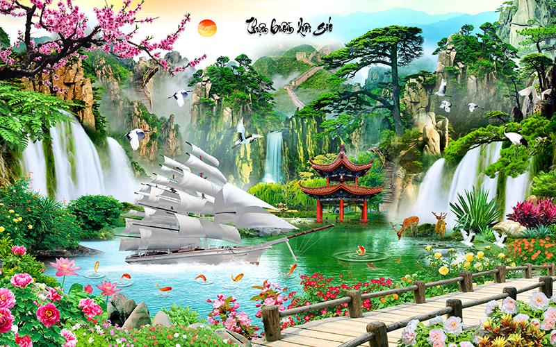 Tranh dán tường vtc thuận buồm xuôi gió ud0367 kim sa