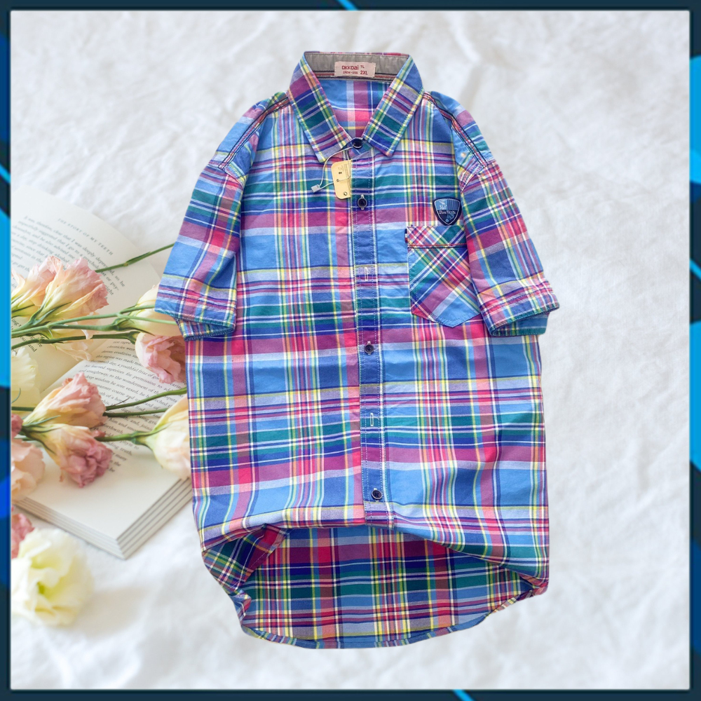 Áo sơ mi bé trai size đại 30kg-45kg chất cotton mềm mại hút mồ hôi.1596