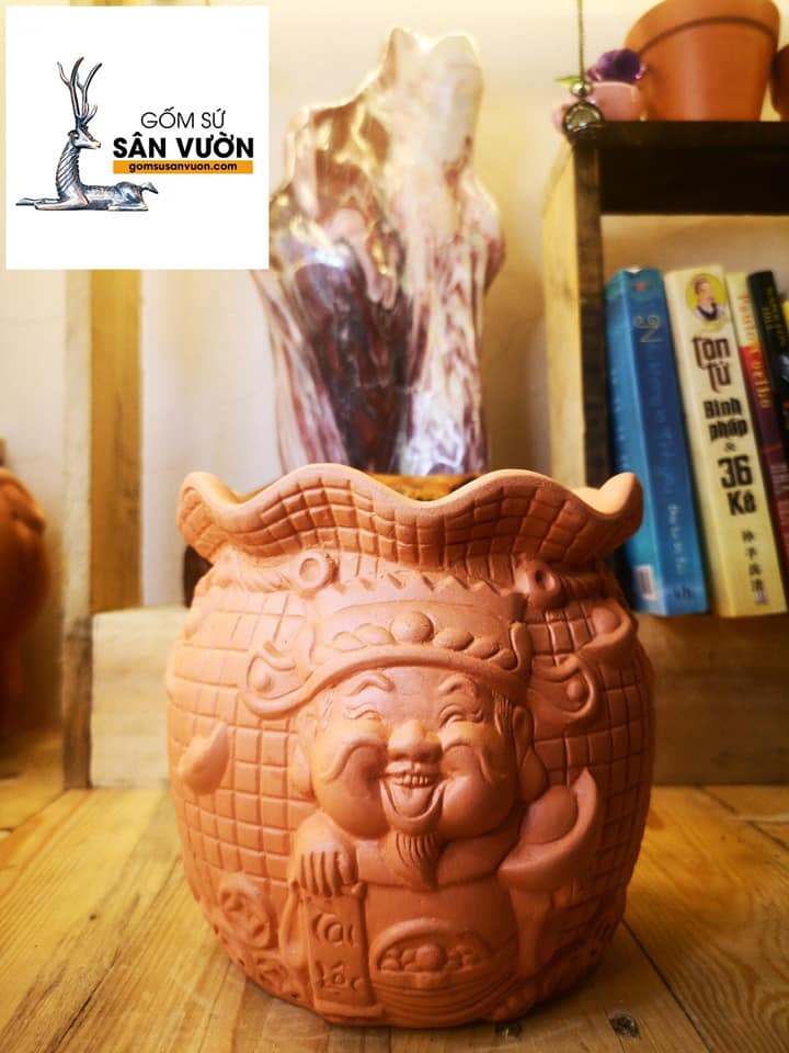 Chậu gốm đất nung kiểu THẦN TÀI (1 cái 15x15cm) - chậu trồng cây, gốm sứ sân vườn Bình Dương