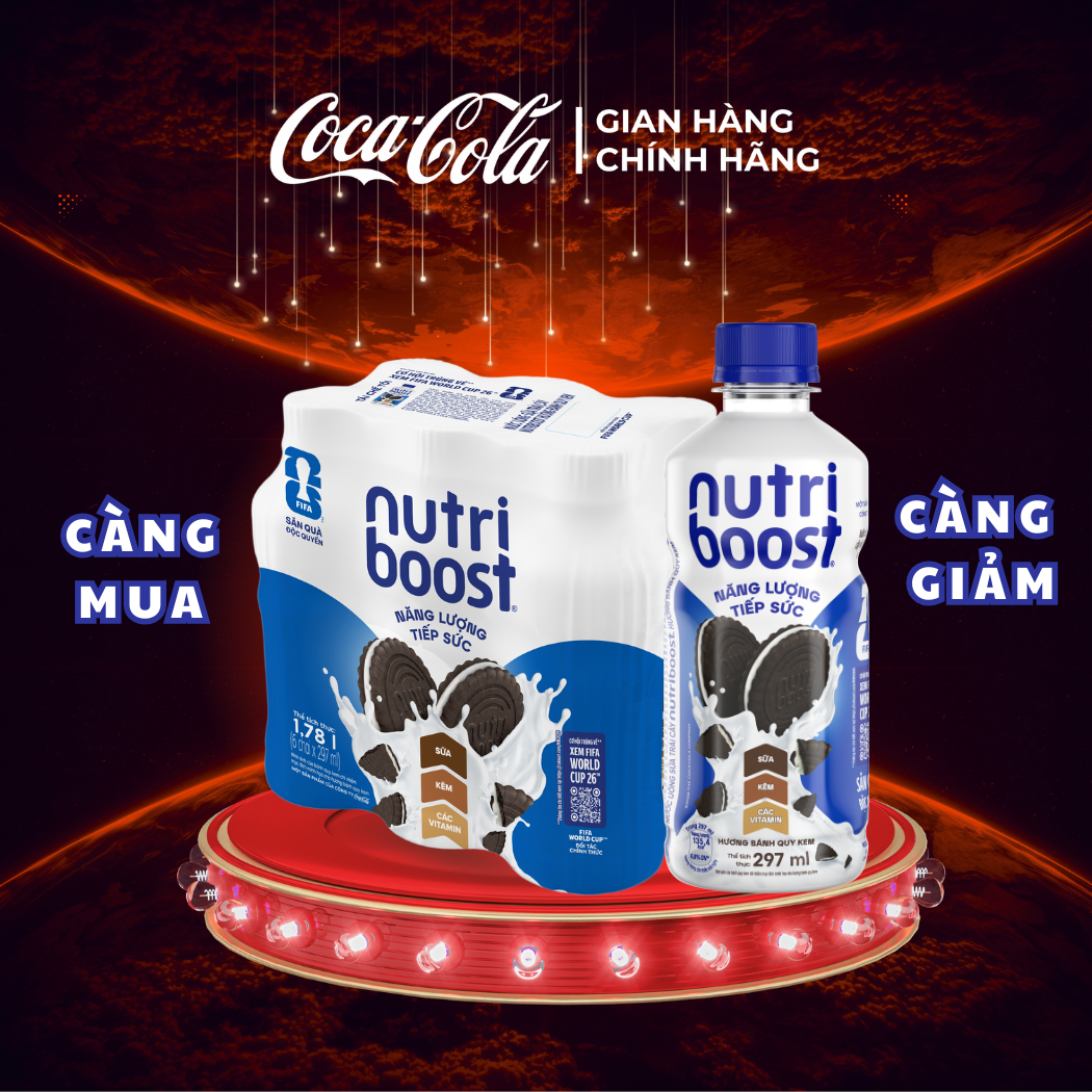 [SIÊU SALE ] Lốc 6 Chai Thực phẩm bổ sung Nước uống sữa trái cây Nutriboost hương bánh quy kem 297ml/Chai Sale 8.8 Coca-Cola Chính Hãng_LD