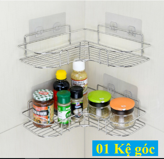 Kệ góc nhà tắm, nhà bếp Inox 304 - Kệ để gia vị - Kệ dán tường tiện lợi