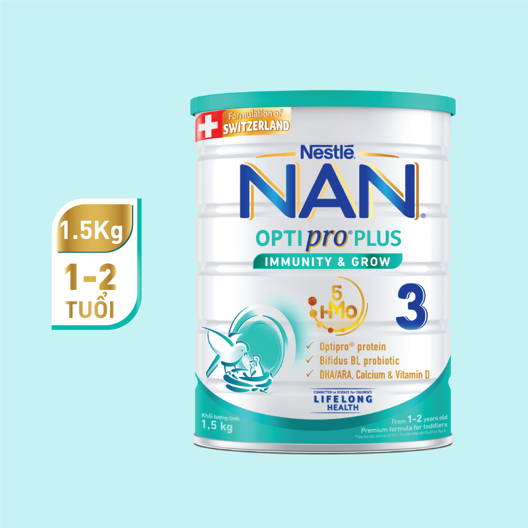 Sản Phẩm Dinh Dưỡng Nestlé NAN OPTIPRO PLUS 3 1500g/lon với 5HMO