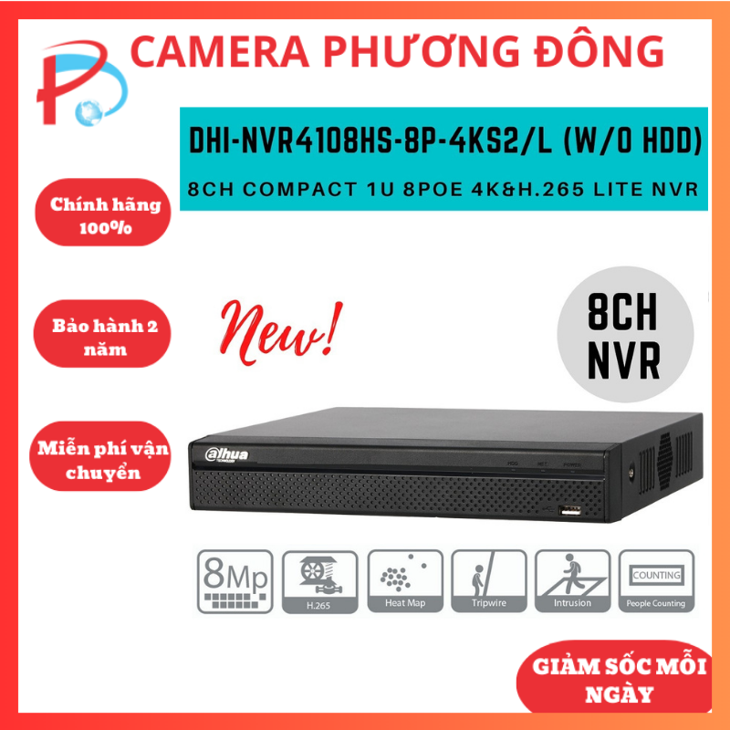 Đầu ghi hình camera ip 8 kênh dahua dhi-nvr4108hs-4ks2/l - hỗ trợ camera ip 8mp 4k - hàng chính hãng
