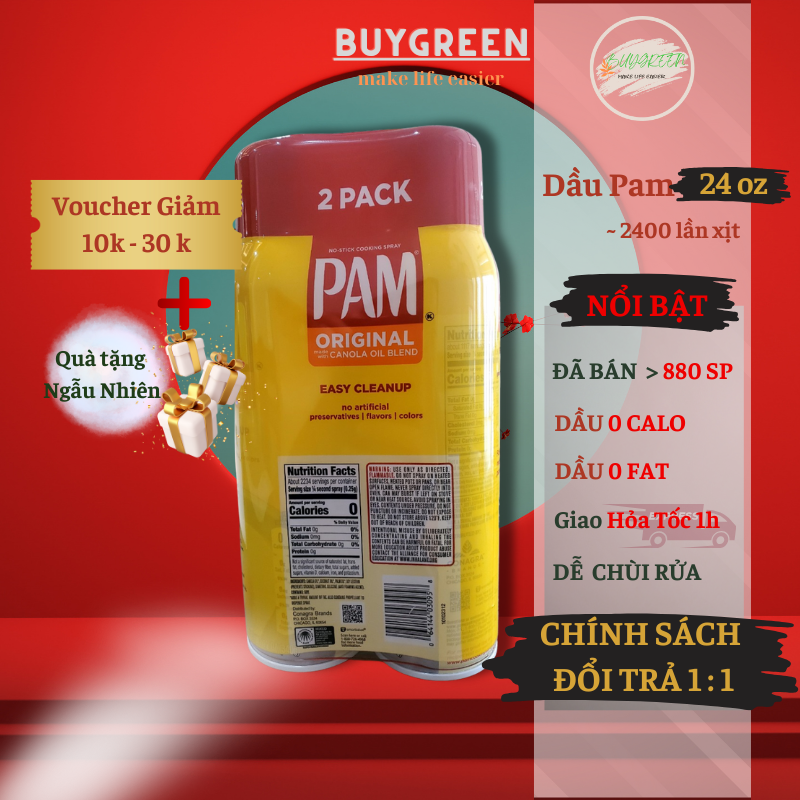 CẶP 24 oz (  2400 spray ) Dầu Pam Ăn Kiêng dạng xịt 0 calo hạt cải canola dành cho ăn kiêng,giảm cân, keto
