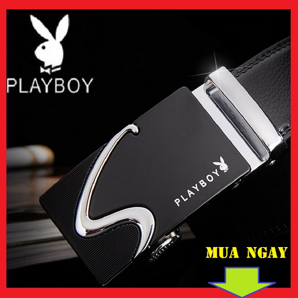 [Hàng Hiệu] Thắt Lưng Da Nam Khóa Tự Động Cao Cấp Dây Nịt Nam Da Bò PLAYBOY Mạ Vàng Bạc Nam Tính GG-9K