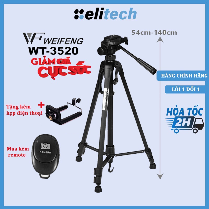 Tripod chân máy ảnh/ máy quay phim/ điện thoại WT-3520 Weifeng chụp hình quay livestream [tặng túi đeo]