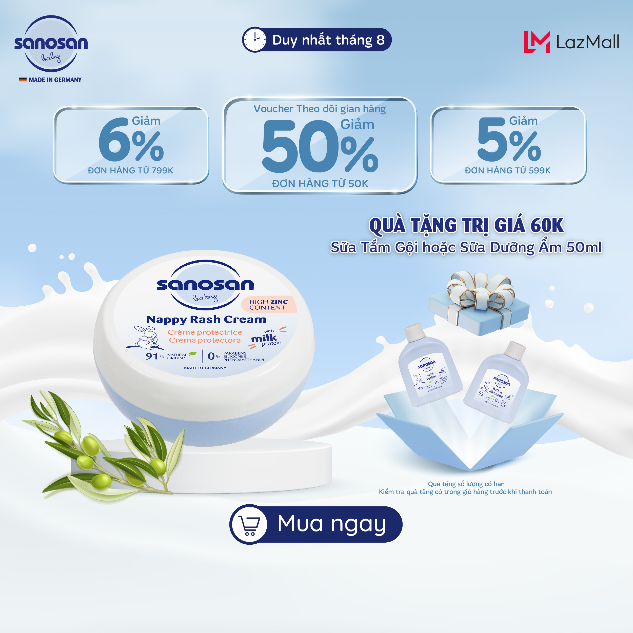 Kem chống hăm Sanosan Baby Nappy Rash Cream 150ML