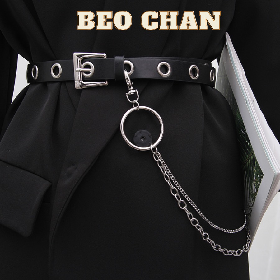 Thắt Lưng Da Nam Nữ Dây nịt CHAIN xích - Thắt lưng nữ nam 2 hàng bản to khoen Chain xích Thắt lưng dây xích treo quần Beo Chan