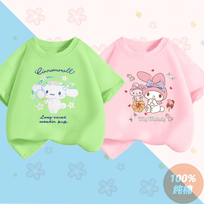 Quần áo mùa hè mới bằng cotton nguyên chất dành cho bé gái T Áo thun ngắn tay trẻ em Cinnamon Dog, quần áo nửa tay thời trang Kuromi và My Melody dành cho trẻ em. - 9