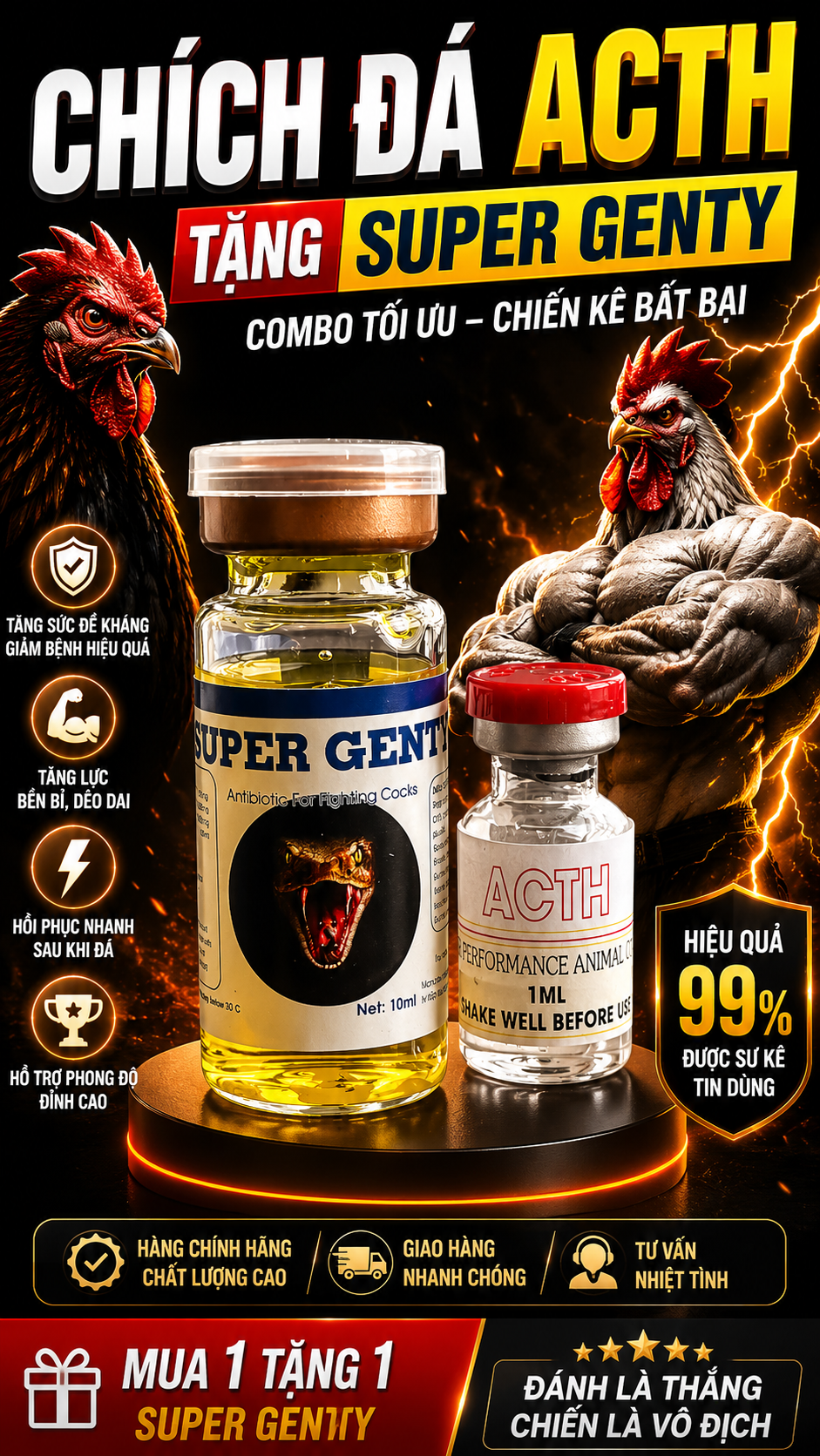 Thảo dược ACTH POR PERFORMANCE ANIMAL ONLY Tăng Lực Trước Khi Thi Đấu Dành Cho Gà ( chai 1cc )