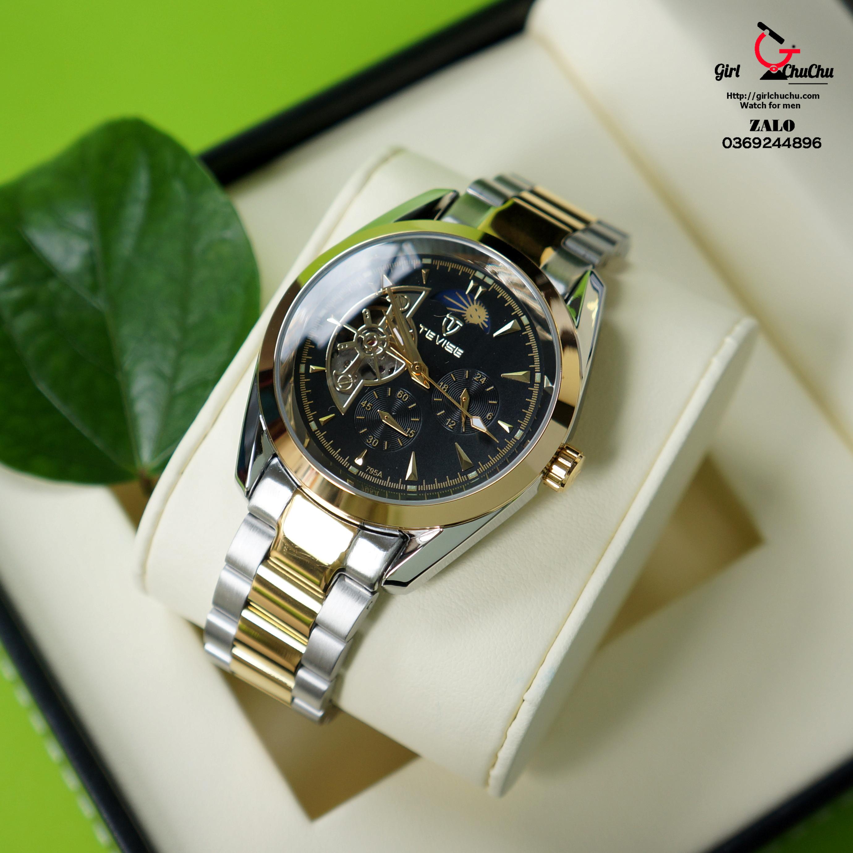 Đồng Hồ Nam Tevise Cơ Lộ Máy  Cực Xịn Từ Thếp Không Gỉ Nguyên Khối Giá Sinh Viên