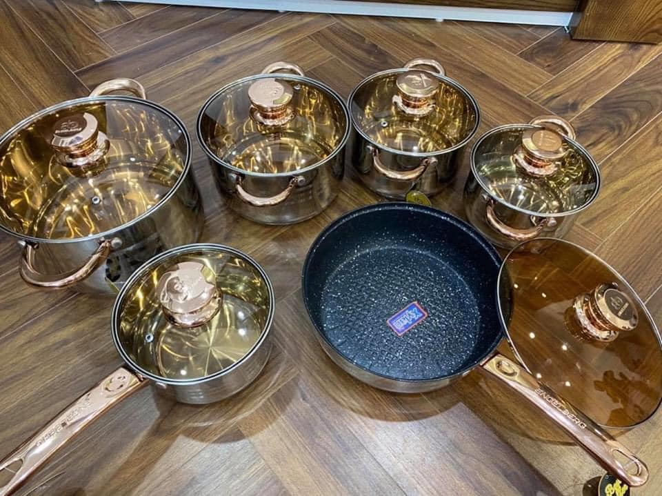 ộ Nồi Chef & Chef 6 Món 12 Chi Tiết Nhập Khẩu Từ Đức 100%, Chất Liệu Inox Cao Cấp Không Gỉ An Toàn Tuyệt Đối Cho Sức Khỏe, Đáy Nồi 5 Lớp Dày Dặn Từ Chất Liệu Thép Không Rỉ Thiết Kế Sang Trọng, Bh 12 THÁNG