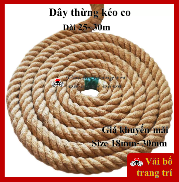 Dây thừng kéo co, dài 25m, 30m, đường kính 18mm, 20mm, 25mm, 30mm, chất liệu sợi đay tự nhiên, bền đẹp chắc chắn