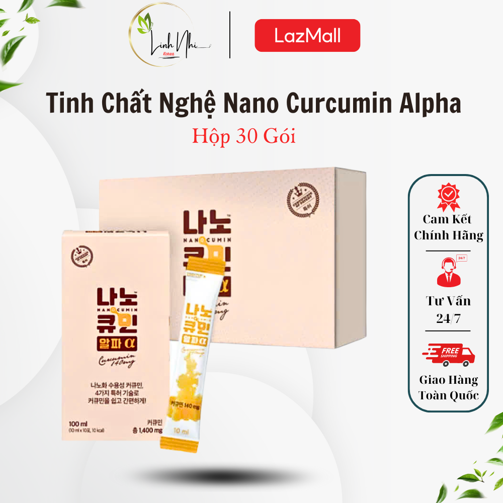 Tinh Chất Nghệ Nano Curcumin Alpha Hàn Quốc, Giúp Giảm Thâm Nám Và Đồng Thời Hỗ Trợ Giảm Mỡ Thừa Hiệu Quả / Hộp 30 Gói