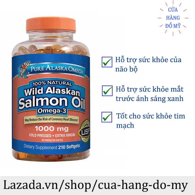Thực Phẩm Dầu cá Fish Oil 1000mg Dầu Cá Hồi Pure Alaska Omega Wild Alaskan Salmon Oil 1000mg 210 viên - Shop Hong1008