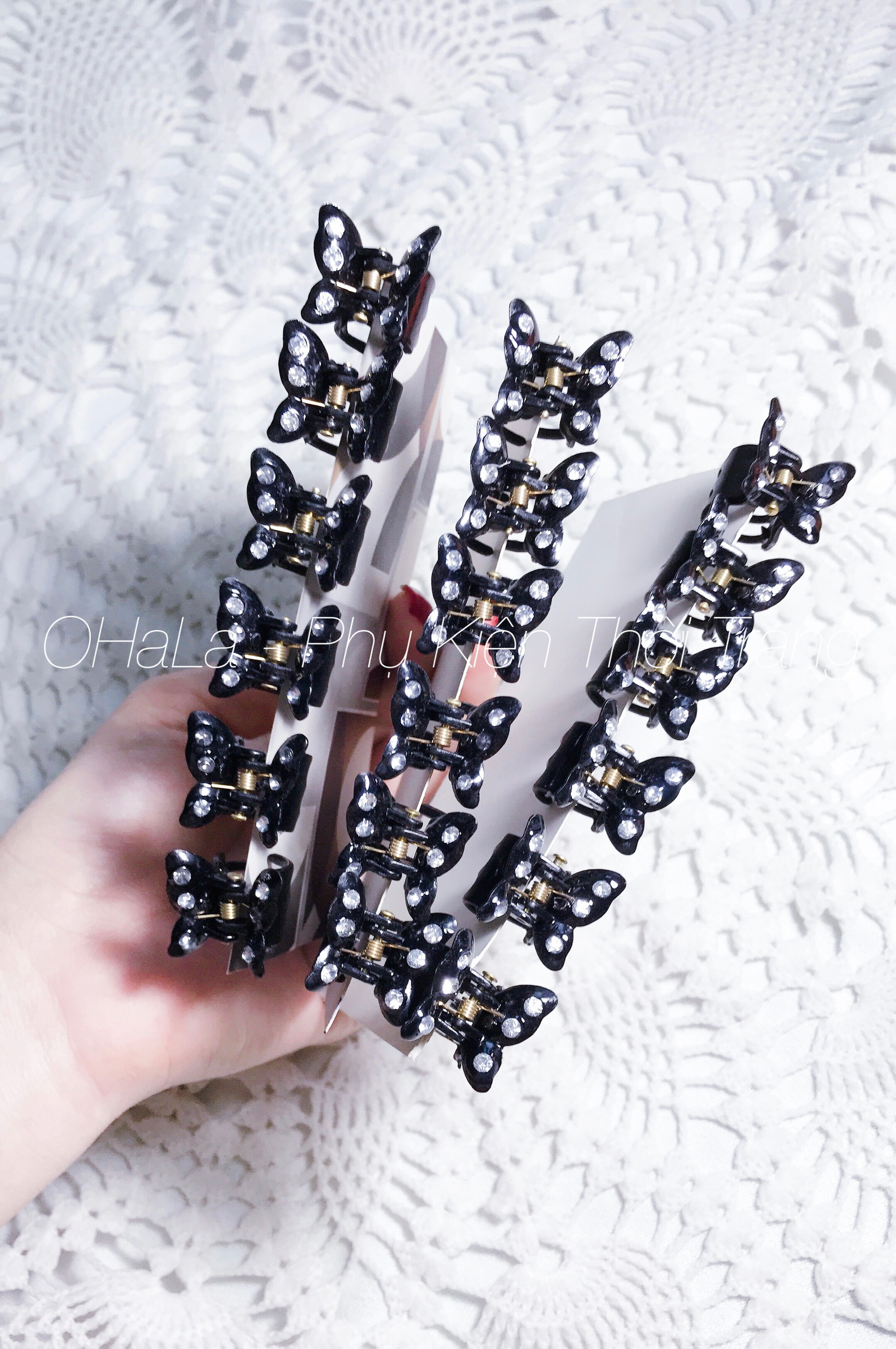 [FREESHIP + HOÀN TIỀN 50K] [Set 5-10] Kẹp Càng Cua Mini Đen Trơn Hình Bươm Bướm Đính Hạt Lấp Lánh Xinh Xắn - Phụ Kiện OHaLa PKHP0030