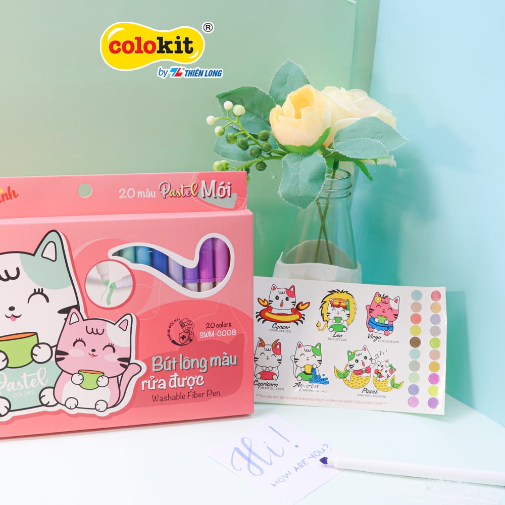 Bút lông 20 màu Pastel Washable Fiber Pen Thiên Long Colokit SWM-C008