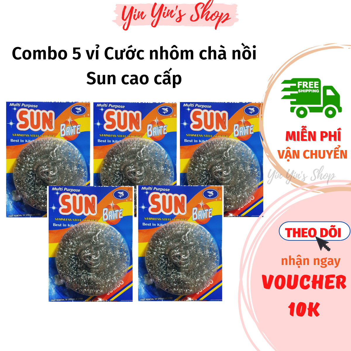 Combo 5 vỉ cước nhôm chà xoong nồi, cước rửa chén sun cao cấp siêu sạch
