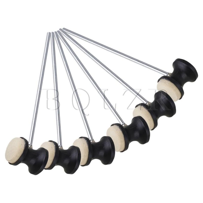22.5cm Length Stainless Steel Shaft Felt Bass Drum Beater Set of 6 Black - intl