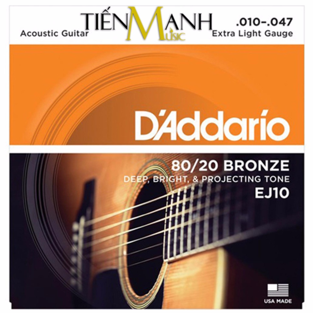 Bộ Dây Đàn Guitar Acoustic Cỡ 10 D'Addario EJ10 - Hãng phân phối chính thức (80/20 Bronze Strings - Cam kết 100% chính hãng USA)