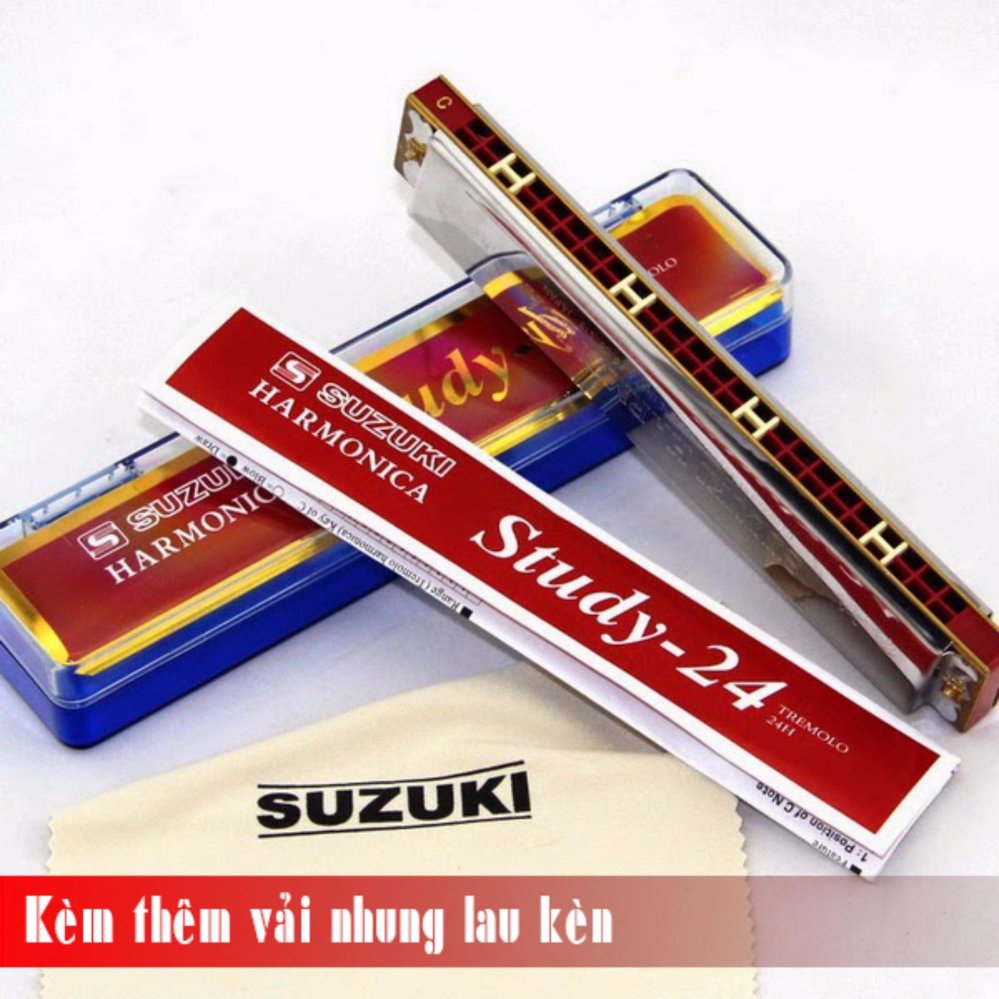   HCM Kèn Harmonica Tremolo Suzuki Study 24 Key C  Bạc   Có Thể Thổi Được Rất Nhiều Bài - Kèm Thêm Vải Nhung Lau Kèn - Happylive Shop 