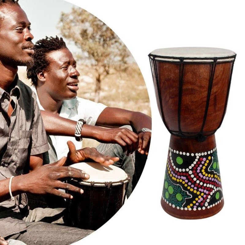 USTORE 6 Inch African Djembe Percussion Mahogany Hand Drum with Goat Skin Surface - intl