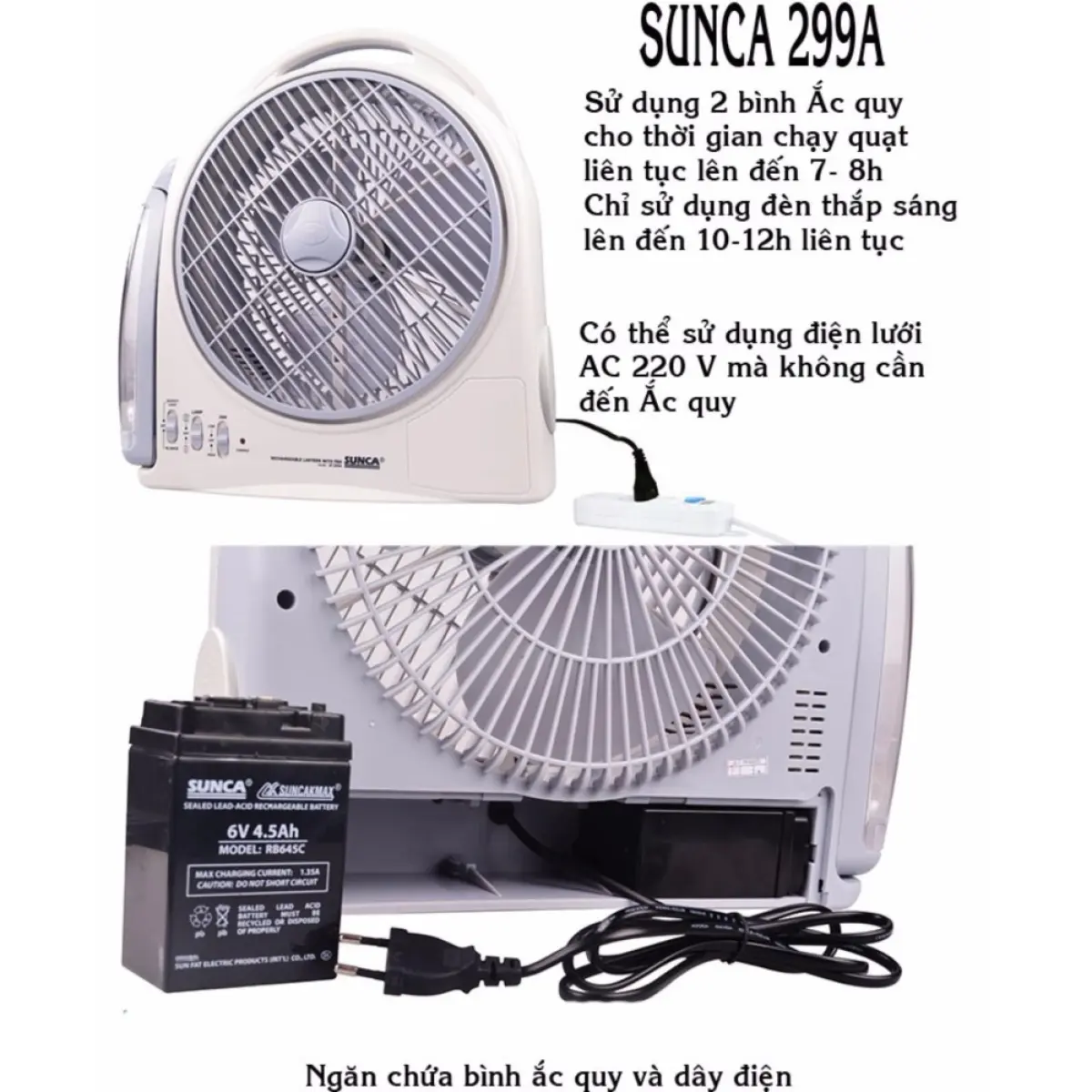 Ắc quy sunca 6V / 4.5Ah - Chuyên dùng cho Đèn sạc, Quạt sạc