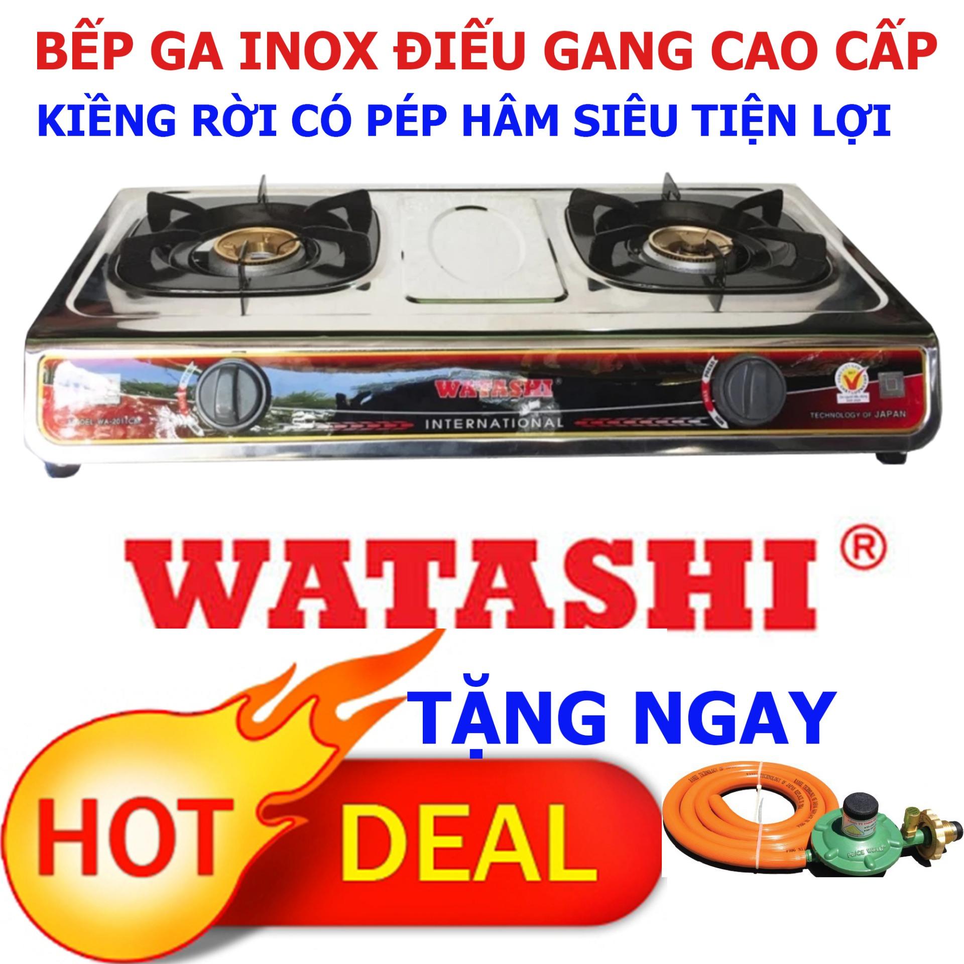 Bếp Gas Đôi Cao Cấp INOX Điếu Gang Đúc Có Hâm WATASHI WA-2011 TẶNG VAN DÂY.
