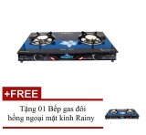 Bếp gas đôi hồng ngoại mặt kính Rainy 2016 + Tặng 01 Bếp gas đôi hồng ngoại mặt kính Rainy 2016