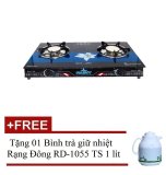 Bếp gas đôi hồng ngoại mặt kính rainy 2016 + tặng 01 bình trà giữ nhiệt rạng đông rd-1055 ts 1 lít