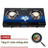 Bếp gas đôi hồng ngoại mặt kính rainy 2017 tặng chảo chống dính