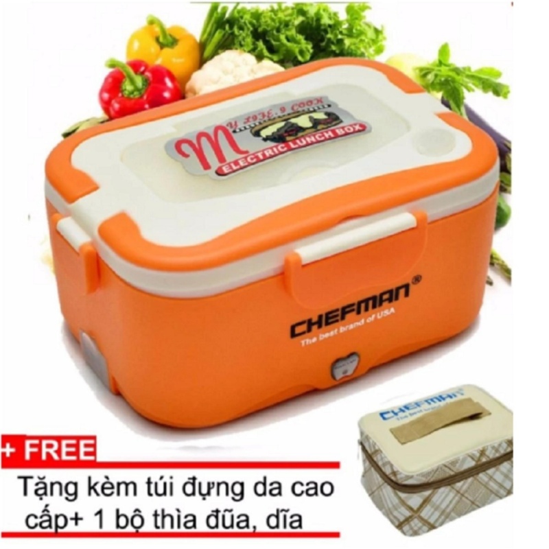 Giá bán Combo hộp cơm hâm nóng Chefman ruột tháo dời (Cam) + Túi đựng da cao cấp