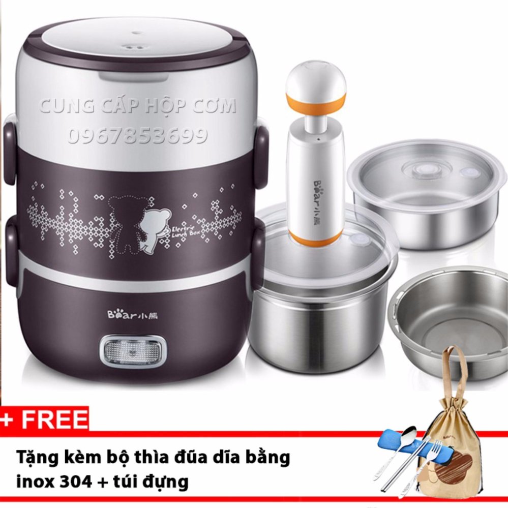 Hộp cơm cắm điện inox 3 ngăn hút chân không Bear DFH - S2123