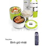Hộp đựng cơm giữ nhiệt 3 tầng tiện dụng tặng kèm bình giữ nhiệt tiện dụng