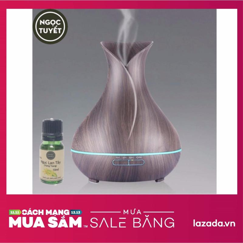 Bảng giá Máy khuếch tán tinh dầu bình hoa đen chứa 400ml phun 8-10 tiếng tạo ẩm, thơm phòng tặng 10ml tinh dầu ngọc lan tây Ngọc Tuyết