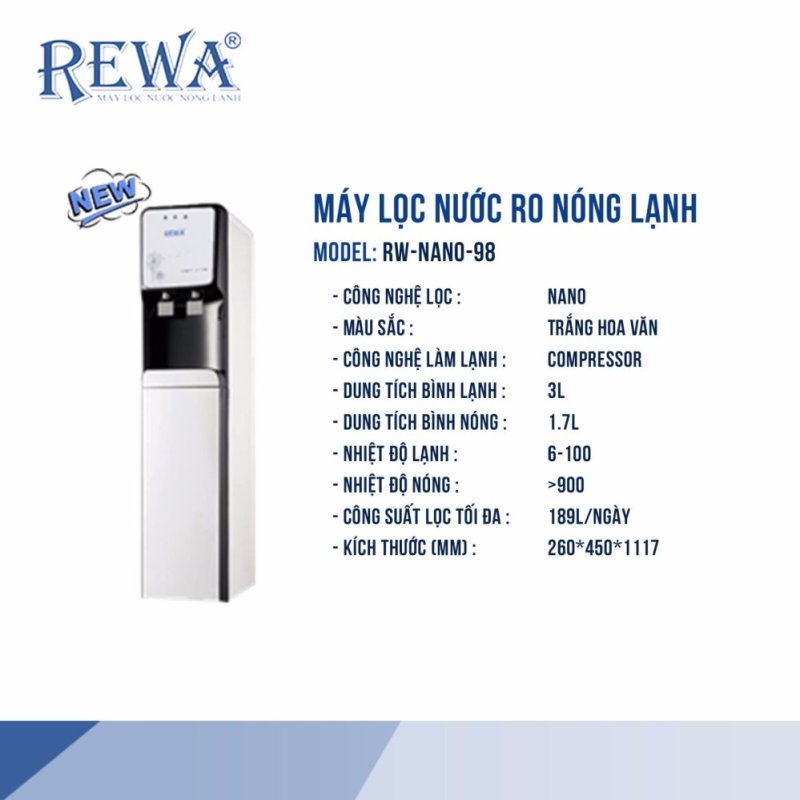 Máy lọc nước nóng lạnh REWA - RW - NA - 98 ( Màu đỏ ) tặng thêm Thiết bị lọc nước tại vòi F15. Made in Korea
