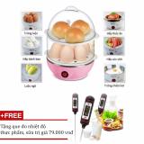 Máy luộc trứng hấp thức ăn siêu tốc 2 tầng (Hồng) + Tặng que đo nhiệt độ thực phẩm
