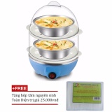 Máy luộc trứng hấp thức ăn siêu tốc 2 tầng (Xanh) + Tặng hộp tăm nguyên sinh TD