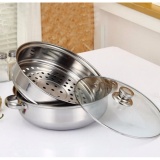 Nồi hấp 2 tầng 28cm, Nồi lẩu kiêm nồi hấp 2 tầng inox nắp thủy tinh cao cấp