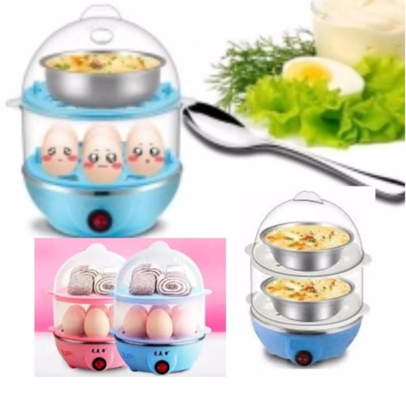 Nồi luộc trứng và hấp thức ăn 2 tầng đa năng (Hồng)+ Tặng đèn led siêu sáng