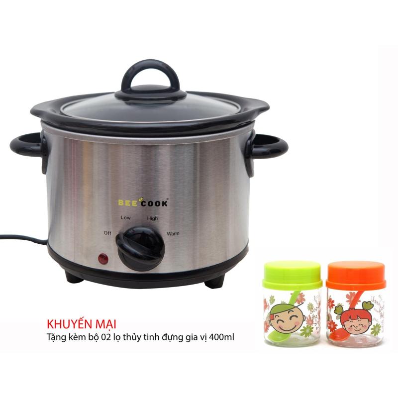 Nồi nấu chậm đa năng Hàn Quốc BeeCook 1.5L+ Tặng kèm 02 lọ gia vị thủy tinh 400ml