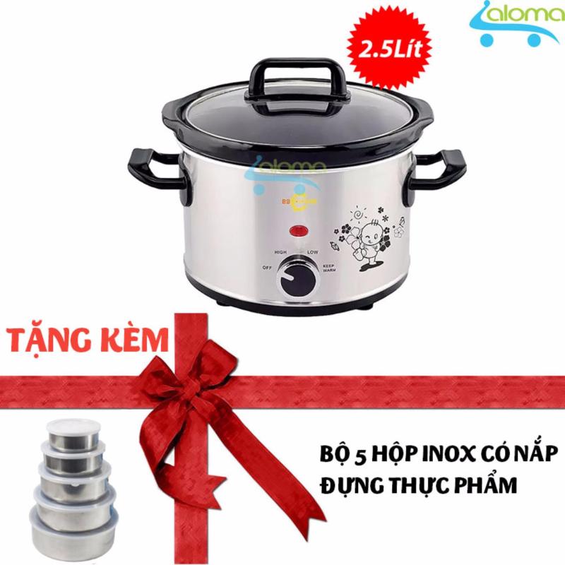 Giá bán Nồi nấu chậm Hàn Quốc 2.5 lít BBcooker BS-25 tặng 5 hộp inox có nắp