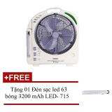 Quạt sạc kiêm đèn sạc kentom kt9200 2 bình + tặng 01 đèn sạc led 63 bóng 3200 mah led - 715